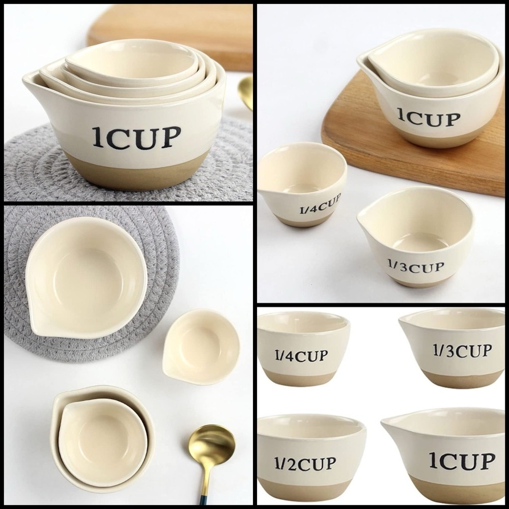 Set Of Ceramic Porcelain Glazed Drip Free Spout Nesting Measuring Cups 1c-1/4cup